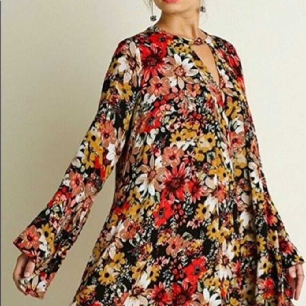 Umgee boho Floral Dress Bell Sleeves size Medium